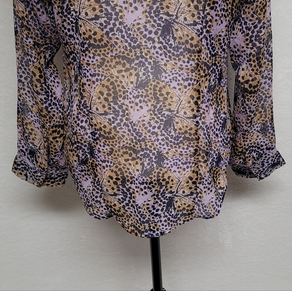 Vintage Cumberland Outfitters Leopard Butterfly Print Button Up Chiffon Blouse M - Picture 12 of 14